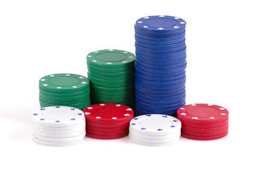Poker chips against white