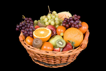 Fruit basket before black background