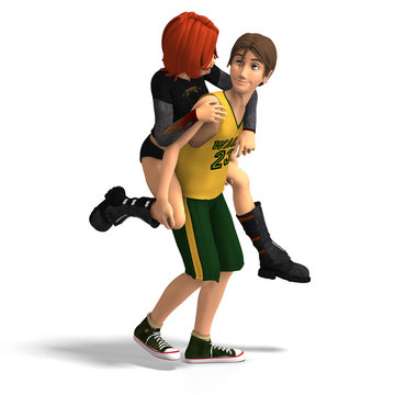 Young Toon Couple in First Love.With Clipping Path