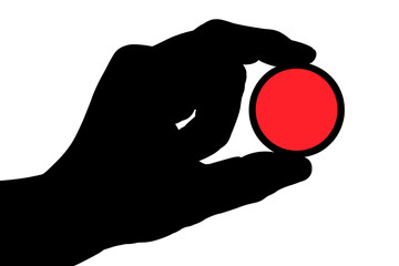 Silhouette of hand holds red filter. Isolated with clipping path