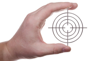 hand holds a target. Isolated on white [with clipping path].