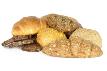 a group of fresh bread against white background
