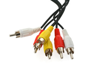 bunch of chinch cables against white background..
