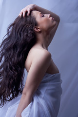 young beautiful woman profile, studio