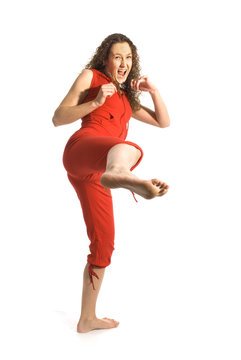 girl is angry and kicking to you
