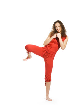 girl in red is kicking aside