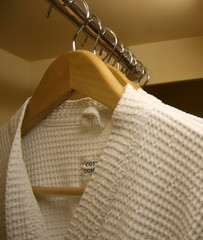 hanging bathrobes close up