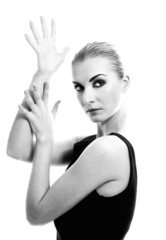 Obraz premium Beautiful young woman on white background