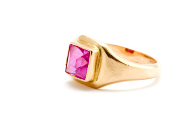 object on white - Golden ring with ruby