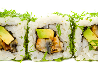 Assortment of Japanese Sushi. isolated