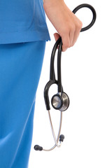 medical doctor with a stethoscope on white