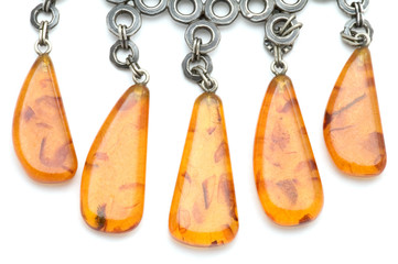 object on white - beads with amber