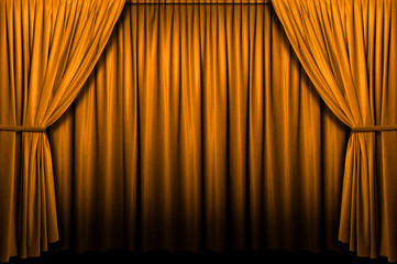 Gold stage curtain with light and shadows