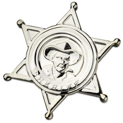 shiny metal sheriff's pin on white - clipping path included