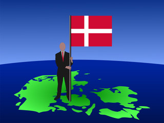 man on map of Denmark with flag