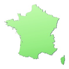 France map filled with light green gradient