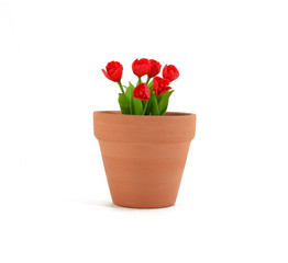 Red Tulips in Terracotta Flowerpot