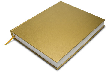 a golden cover hardcover book on white - with clipping path