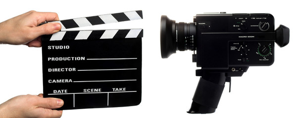 clapperboard   and  movie camera