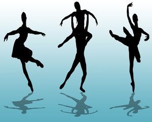 Ballet silhouettes against blue