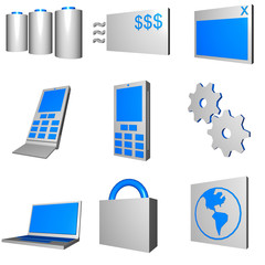 Telecommunications Mobile Industry Icons Set - Gray Blue