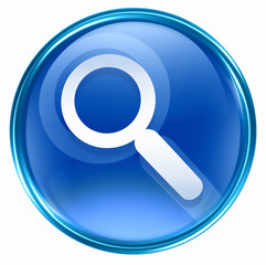 search and magnifier icon blue, isolated on white background.