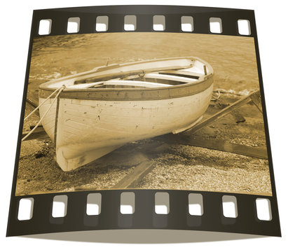 Black and white photo of row boat