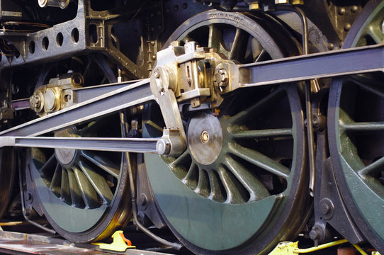 close-up of one locomotive wheel 