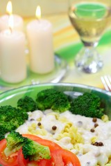 Pasta and sauce of pepper with of broccoli