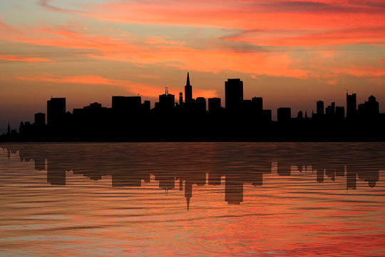 San Francisco skyline reflected at sunset illustration