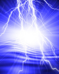 Lightning flash on blue background