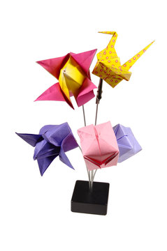 Composition of several origami figurines