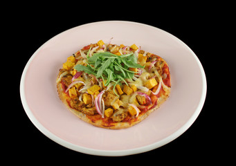 Healthy gourmet tandoori chicken and roast pumpkin pizza.