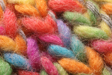 Colored wool in close up