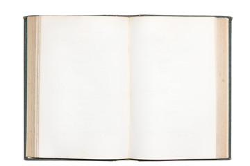 Old open book with blank pages isolated