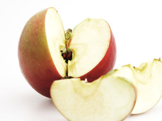 Freash apple sliced and core with seeds for eating