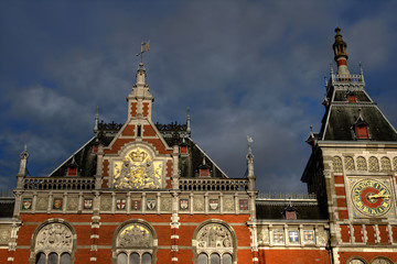 Facade of the Railway Station in Amsterdam