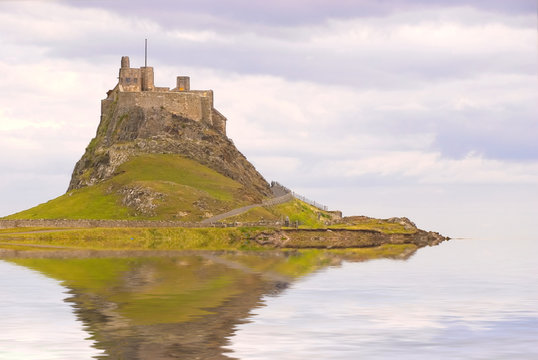Lindisfarne Castle in Holy Island harbour