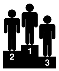 podium asymétrique numéroté et 3 gagnants