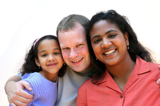 Mixed Race Family Set On A White Background