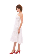 beautiful and young woman portrait on white background