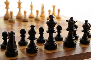 A chess board set up ready for a game