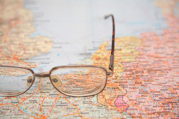 glasses on map of europe