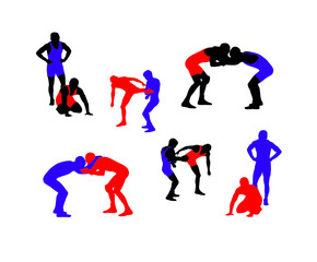 Fototapeta na wymiar Wrestling vector silhouettes 