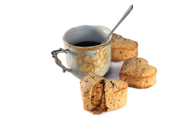 cake and coffe on white backgraund