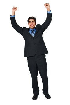 Man raising arms