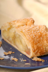 Slice of freshly baked apple strudel with a flaky crust