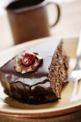 delicious chocolate cake,focus on the right side