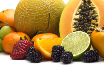 exotic fruits on white background