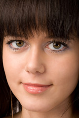 close-up portrait of pretty girl on white background